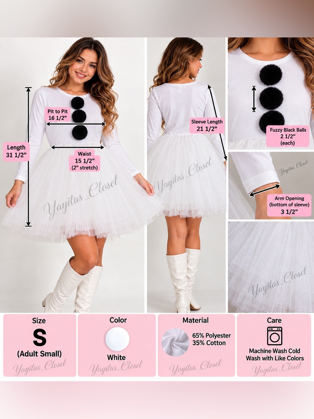 Women’s Adult Small Olaf-Inspired White Tulle Snowman Dress